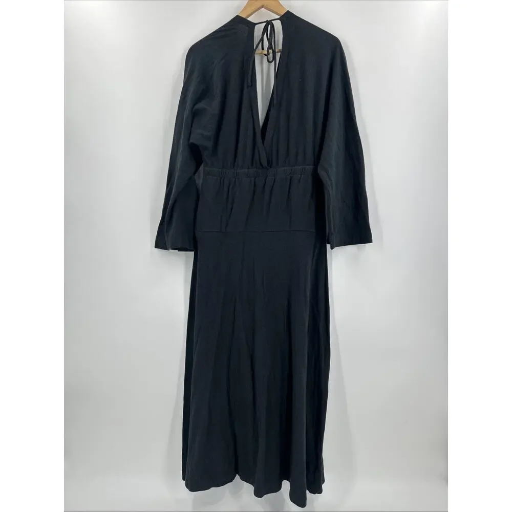 Free People FP Beach Bernadette Dress Size S Hemp Cotton Black Maxi V Neck